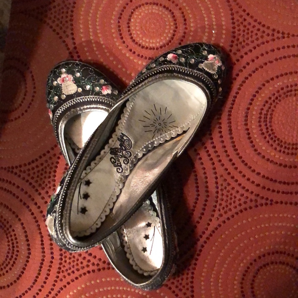 Embroidered bling flats